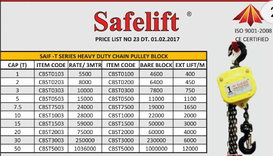 Safelift Chain Pulley Block Price Chennai